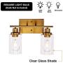 Banato Lighting Brass Wall Sconce 2-Light Modern Bathroom Lighting Fixtures Over Mirror Indoor Wall Lamp with Clear Glass Shade for Powder Room Porch Stairway