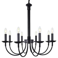 Wellmet 8-Light Farmhouse Chandelier, Black Chandeliers for Dining Room, Farmhouse Light Fixture for Foyer, Living Room, Kitchen Island, Bedroom