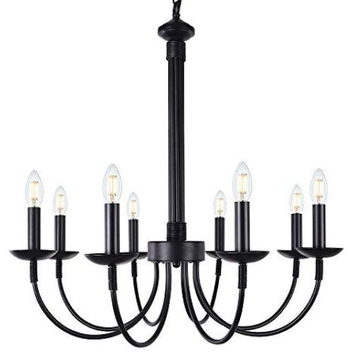 Wellmet 8-Light Farmhouse Chandelier, Black Chandeliers for Dining Room, Farmhouse Light Fixture for Foyer, Living Room, Kitchen Island, Bedroom