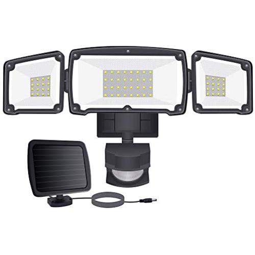 Samuyang LED Solar Security Lights Outdoor, IP65 Waterproof Dusk to Dawn Solar Motion Sensor Light,1500LM,6000K Daylight Black Flood Light with 3 Adjustable Head for Garage,Backyard, Pathway,Patio