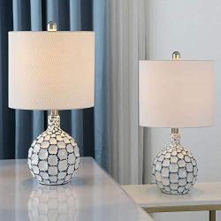 Maxax Modern Table Lamp Set of 2 Ball Ceramic Desk Lamp with White Fabric Shade for Living Room Family Bedroom Bedside