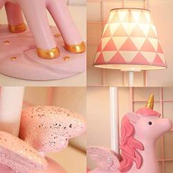 LITFAD Modern Bedside Table Lamp Girl Bedroom Unicorn Desk Light Resin 1 Light Animal Pink LED Reading Lamp with Plug in Cord for Bedroom Kids Room Office - Triangle