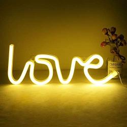 NiniTe LIGHTS Love Neon Light, Cute Neon Love Sign, Battery or USB Powered Night Light as Wall Decor for Kids Room, Bedroom, Festival, Party (Yellow)