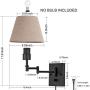 Wall Sconce Sets of 2 Wall Lamps with Plug in Cord Adjustable Swing Arm Wall Lights Bedroom Fabric Shade Wall Mount Sconce Fixtures for Living Room Bedside Hallway (Black base, Beige shade)