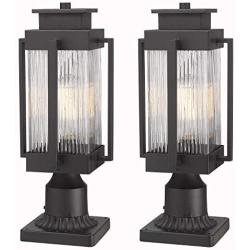 Osimir Outdoor Post Lantern, 2 Pack Modern Exterior Post Lamp with Pier Mount Base,Post Light in Black Finish with Clear Ribbed Glass, 7''W x 18''H, 2377/1GL-2PK