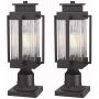 Osimir Outdoor Post Lantern, 2 Pack Modern Exterior Post Lamp with Pier Mount Base,Post Light in Black Finish with Clear Ribbed Glass, 7''W x 18''H, 2377/1GL-2PK