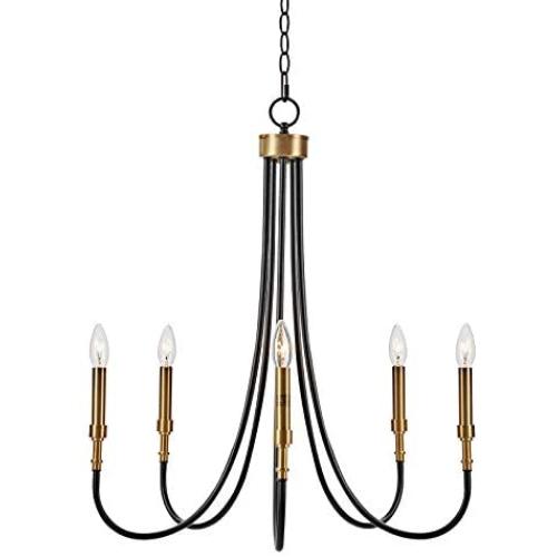 MOTINI 5-Light Farmhouse Chandelier Black and Gold Brass Large Metal Pendant Lighting Fixture for Dining Room, Bedroom, Living Room, 24''x24''x28''