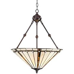 Bronze Tiffany Pendant Chandelier 20'' Wide Modern Gold Texture Ivory Stained Glass 3-Light Fixture for Dining Room House Foyer Kitchen Island Entryway Bedroom Living Room - Robert Louis Tiffany