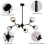 UOFUS 6-Light Chandelie Rustic Vintage Ceiling Light with Glass Globes Mid Century Pendant Lighting Black Foyer Chandelies Adjustable Height for Dining Living Room