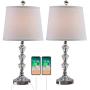 HiiARug Clear Crystal Bedside Lamps Set of 2 22-inch Chrome Table Lamp Dual USB Charging Ports Clear Crystal Ball Beige Fabric Shade Nightstand Lamp Perfect for Bedroom Living Room(GV3138CH, 2 Packs)