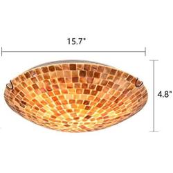 Tiffany Lamp Ceiling, Artzone Handcrafted Tiffany Light Fixtures Ceiling, Stained Glass Ceiling Light for Foyer, Living Room, Dining Room, Bedroom, Bathroom - 16'' Natural Shell Lampshade