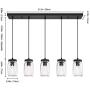 Farmhouse Chandelier 5 Lights Glass Mason Jar Pendant Lighting Dining Room Light Fixture Adjustable Linear Hanging Lamp for Kitchen Island Dining Room Living Room