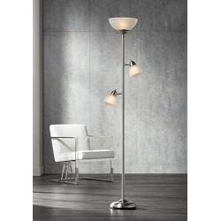 Ellery Modern Torchiere Floor Lamp 3-Light Brushed Steel Frosted White Glass Shades for Living Room Reading Bedroom Office - 360 Lighting