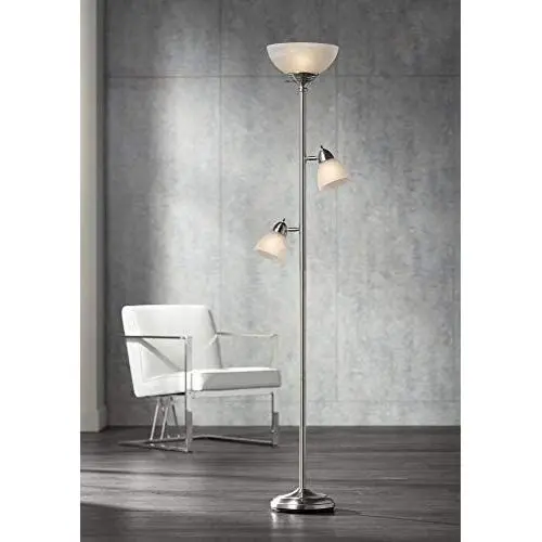 Ellery Modern Torchiere Floor Lamp 3-Light Brushed Steel Frosted White Glass Shades for Living Room Reading Bedroom Office - 360 Lighting Ellery Modern Torchiere Floor Lamp 3-Light Brushed Steel Frosted White Glass Shades for Living Room Reading Bedroom Office - 360 Lighting