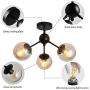 UOFUS 3-Light Chandelier Black Semi Flush Mount Ceiling Light Fixture Glass Shade Modern Lighting for Hallway Kitchen Living Room Dining Room Bedroom Farmhouse