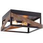 Eyassi Black Flush Mount Ceiling Light with Wood, 2-Lights Farmhouse Close to Ceiling Lighting Fixtures Wood Industrial Lamps for Living Room Kitchen Island Bedroom Hallway Entryway Closet Office