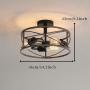 PUSU Ceiling Light 3E26 Light Fixture Diameter 14.2'' with Wooden Cage and Matte Black Base Kitchen Ceiling Light for Kitchen Living Room Dining Room Bedroom Hallway