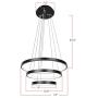 Modern Black LED Chandelier with 3-Ring Black Adjustable Hanging Pendant Light Ceiling Light Fixtures for Living Dining Room Kitchen Bedroom (16 inches Chandelier) - Cool Light, 6000K,56W