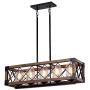 Giluta Rectangle Wood Metal Pendant Light Kitchen Island Chandelier Black Finish Rustic Industrial Chandelier Vintage Ceiling Light Fixture 5 Lights with Seeded Glass Shade (17810)