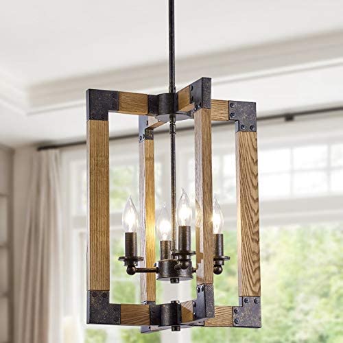 8-Light Farmhouse Wood Chandelier, with Oil Rubbed Bronze Finish, Rustic Light Fixtures for Kitchen Island, Dining Room, Living Room and Bedroom