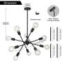 Sputnik Chandelier Light BONLICHT 10 Lights Black Modern Living Room Chandelier Lighting Retro Mid Century Semi Flush Mount Ceiling Light Fixture UL Listed