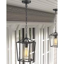 Emliviar Modern Outdoor Pendant Light, 1-Light Outdoor Hanging Lantern Light in Balck Finish with Clear Glass, 20065H BK