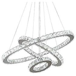 Moooni Round Ring Crystal Chandelier Lighting LED Hanging Pendant Light for Dining Rooms Living Rooms (11.8-19.7 - 27.6 Inches) Chrome