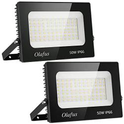 Olafus 2 Pack 50W LED Flood Lights Outdoor, 5500lm Outside Floodlights, IP66 Waterproof Exterior Security Light, 5000K Daylight White Super Bright Durable Outdoor Lighting for Yard Stadium Lawn