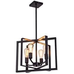 SEEBLEN 4- Light Pendant Light Black Adjustable Hanging Lights Vintage Foyer Lantern for Kitchen lsland Dining Room Hallway Farmhouse Ceiling Lights