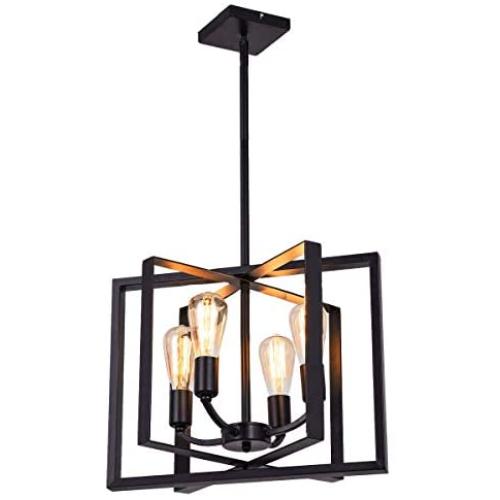 SEEBLEN 4- Light Pendant Light Black Adjustable Hanging Lights Vintage Foyer Lantern for Kitchen lsland Dining Room Hallway Farmhouse Ceiling Lights
