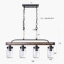 Wellmet Farmhouse Chandelier for Kitchen Light Fixtures, 4 Lights Mason Jar Pendant Light for Dining Room Lighting Fixtures Hanging, Faux Wood and Black Metal Finish
