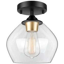 Industrial Semi Flush Mount Ceiling Light with Clear Glass Shade, Vintage Close to Ceiling Light, Farmhouse Hanging Ceiling Light Fixture for Hallway, Dining Room, Bedroom, Entryway, Cafe, Bar, Foyer