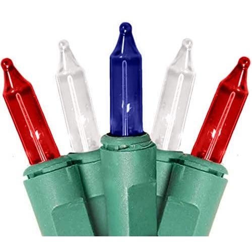 Holiday Pride Patriotic String Lights - Red White Blue Mini Lights with Green Wire - Indoor/Outdoor Use - UL Listed - Set of 100