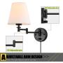 Capslpad Adjustable Swing Arm Wall Sconces Set of 2 Wall Lamps with Plug in Cord Metal Base/White Shade Modern Lights Fixtures for Bedroom Living Room Office Bedside Reading Lamp