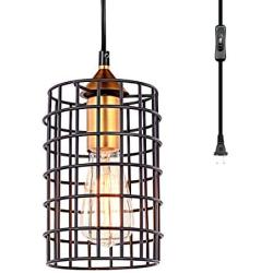 CHICLUX Plug in Pendant Light, Metal Cage Ceiling Lighting with On/Off Switch Oil-Rubbed Dark Bronze Hanging Light Fixture for Farmhouse Dining Room Living Room