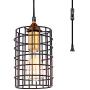 CHICLUX Plug in Pendant Light, Metal Cage Ceiling Lighting with On/Off Switch Oil-Rubbed Dark Bronze Hanging Light Fixture for Farmhouse Dining Room Living Room