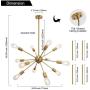 VINLUZ Modern Sputnik Chandelier 12 Light Brushed Brass Mid Century Pendant Lighting Rustic Ceiling Lights Fixtures for Dinning Room Kitchen Foyer