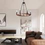 Wooden Farmhouse Chandeliers for Dining Rooms, Wagon Wheel Chandelier, Rustic Hanging Ceiling Light Fixture for Kitchen Island (6 Light Rectangle Wheel)