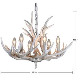 BOOU1 Layer Resin Antler Chandelier Antlers Vintage Style Resin 6 Light Chandeliers for Living Room Cafe Restaurant Kitchen bar American Countryside Deer Horn Ceiling Lights BN-1055-6B(Retro White)