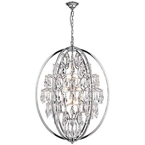 ANJIADENGSHI Modern Globe Crystal Chandeliers 9-Light Chandelier Lighting Metal Globe Pendant Lighting Fixture with Adjustable Hanging Light Fixture for Dining Living Room Foyer Bedroom， Chrome