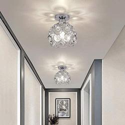 Hallway Ceiling Light Mini Crystal Chandelier Semi Flush Mount Ceiling Light Close to Ceiling Lighting Bedroom Kitchen Living Room Modern Pendant Lighting Fixture,E26 Base,Chrome