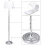 Tangkula Lamp Set 3-Piece Modern Home Living Room Bedroom Chrome Finish Lamps, Floor Lamp and Table Lamps Set with Soft Pleated White Fabric Shades (Chrome)