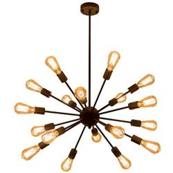 Weesalife Pendant Light Sputnik 18-Lights Chandeliers Matte Black Adjustable Industrial Retro Hanging Light Fixture for Living Room, Dining Room, Kitchen, Loft, Farmhouse, Sloped Ceiling