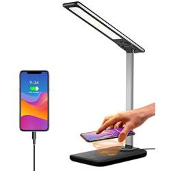 GSBLUNIE LED Desk Lamp,Wireless Charging Desk lamp,USB Charging Port,3 Lighting Modes,6 Brightness Levels,Dimmable Eye-Caring Desk Light for Office,Home,Dormitory(Adapter Included)…