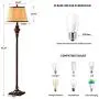 Rustic Floor Lamp for Living Room, French Faux Wood Floor Lamp with Cream Fabric Shade for Reading Bedroom Office BOOU BN-0085A-1.