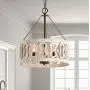 3-Light Distressed Wood Chandelier, Wooden Barrel Drum Design, Shabby Chic Hanging Pendant Ceiling Lighting