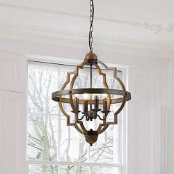 Riomasee Farmhouse Orb Chandelier Lighting 4-Light Rustic Metal Chandelier Stardust Finish Pendant Light Fixtures for Foyer,Dining,Living Room,Bedroom,Kitchen Lighting