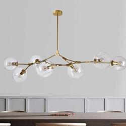 LUOLAX Modern Pendant Light Glass Chandelier with 7 Lights Fixture Hanging Flush Mount (7 Heads Gold -Clear)