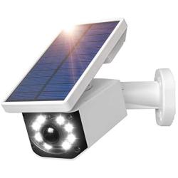 Solar Light Motion Sensor Security Dummy Camera Wireless Outdoor Flood Light IP66 Waterproof 800 Lumens 8 LED Lamp 3 Modes for Home Porch Yard Garden