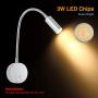 Bedside Reading Wall Light with USB Charging Port, LED Wall Mounted Lamp, Flexible Wall Sconce, Brushed Nickel Finished (3W Warm White)